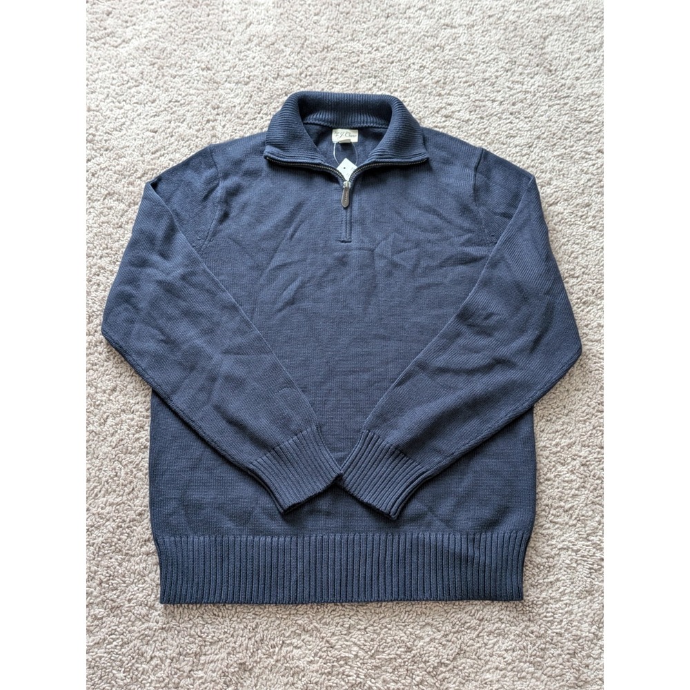 J. Crew Heritage Cotton Quarter Zip Sweater Mens Small Navy Blue NWT Preppy